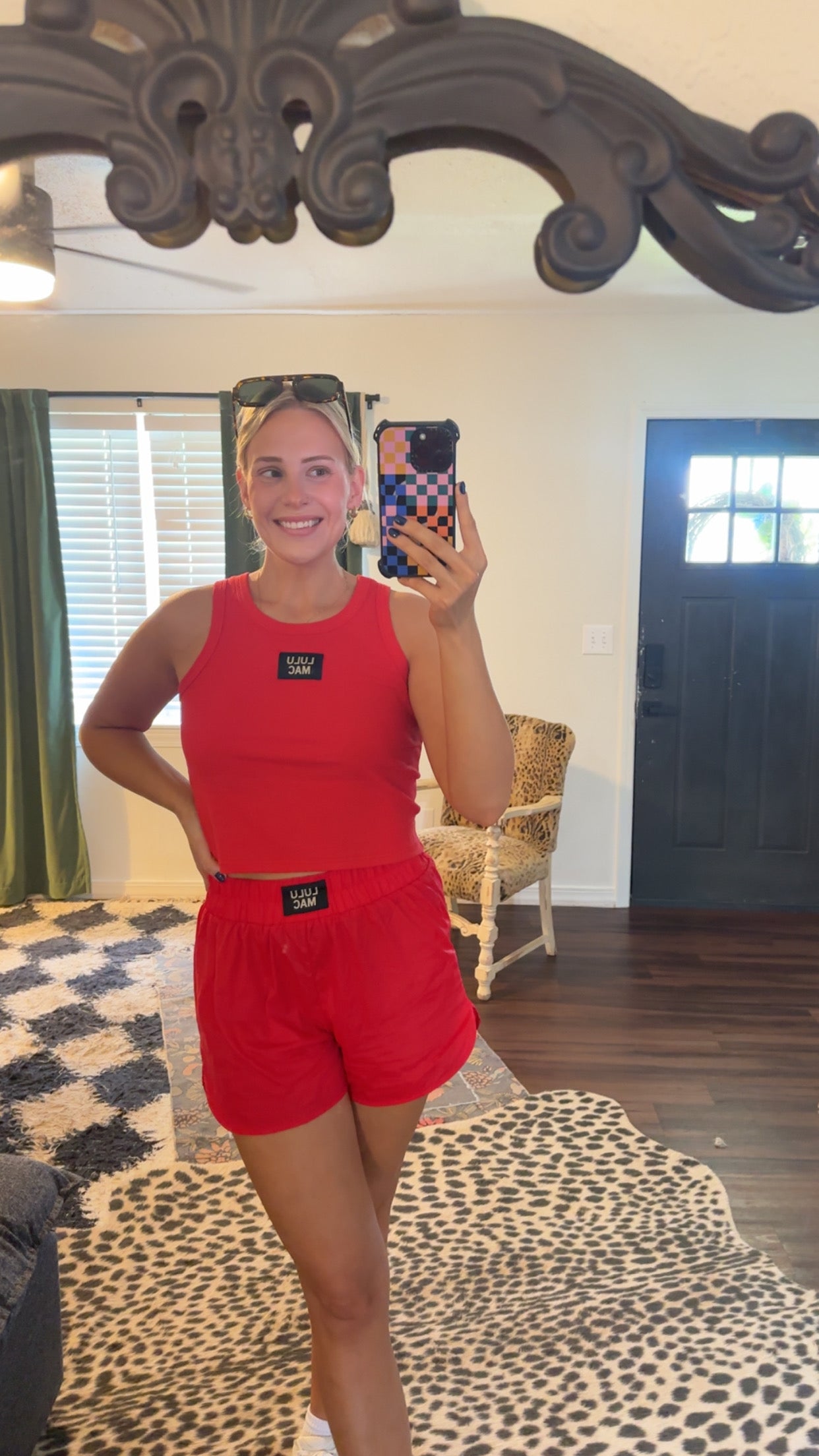 cherry red active shorts