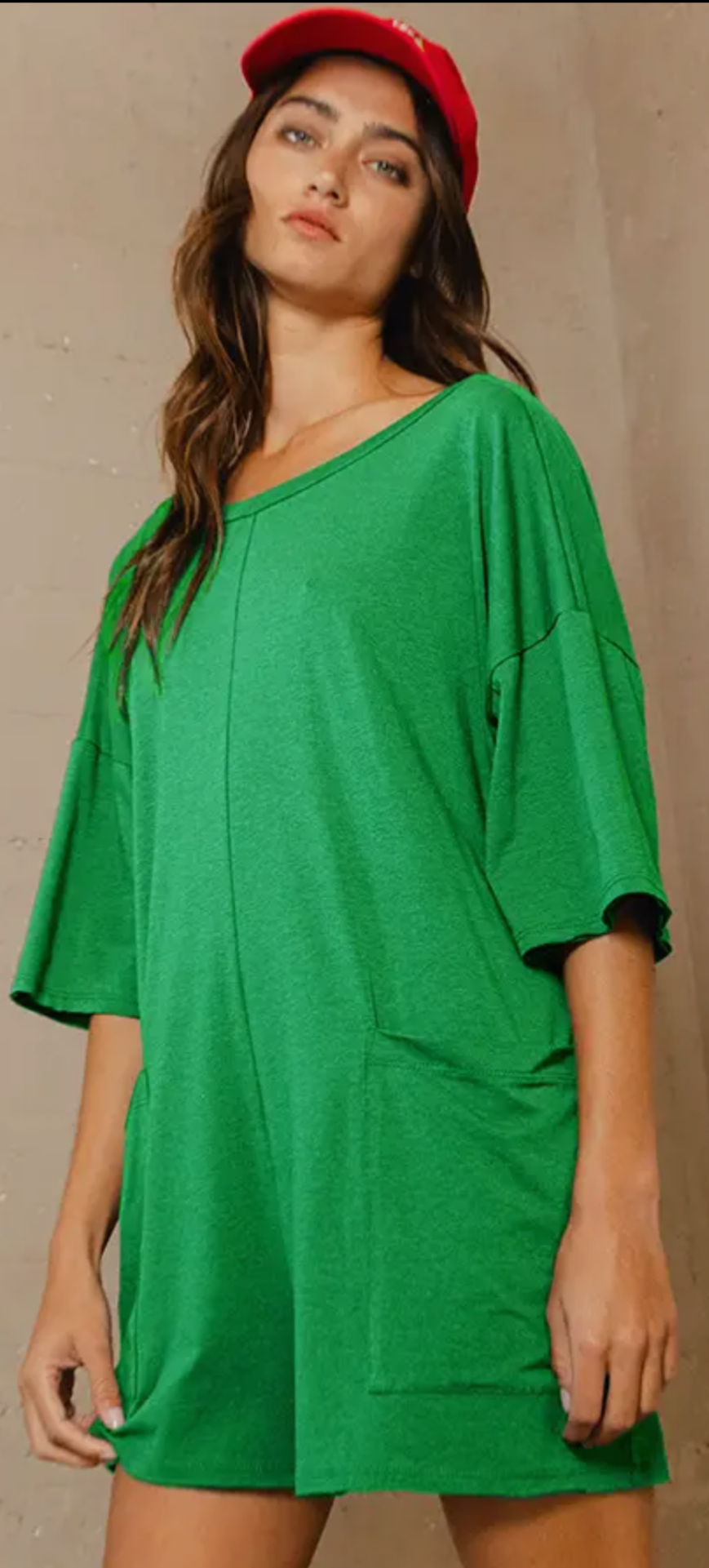 kelly green romper with v-neck back