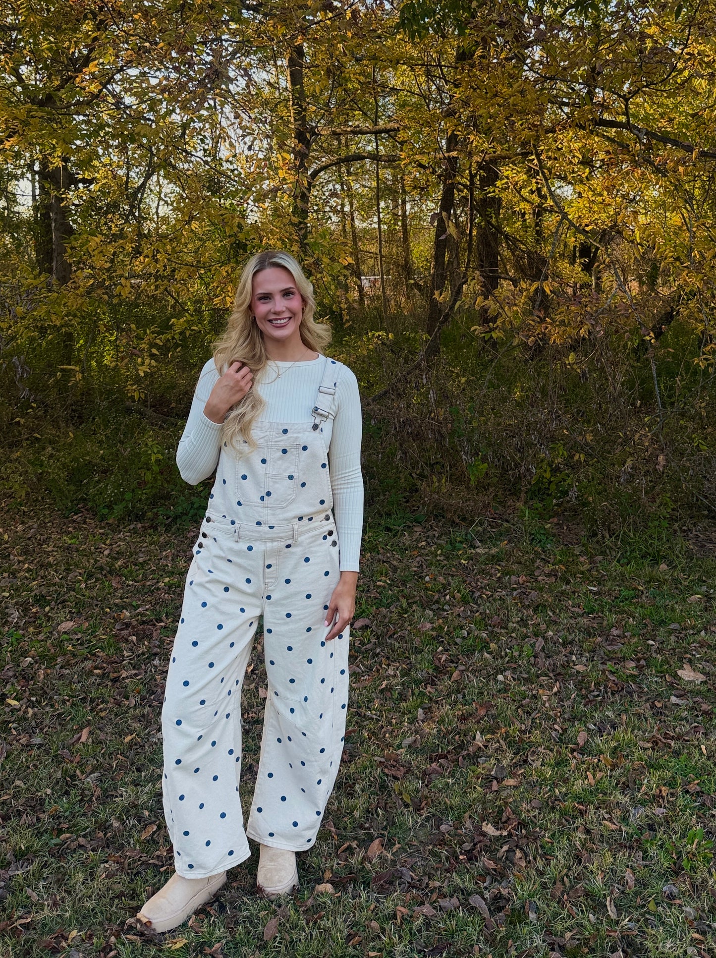 polka dot barrel overalls