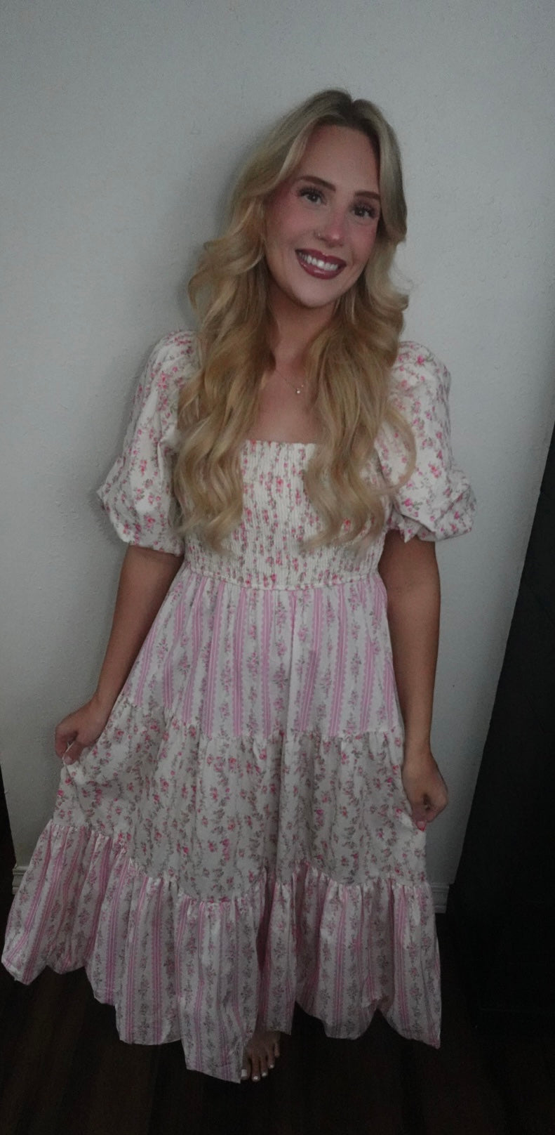 floral maxi dress with bubble sleeve and bottom