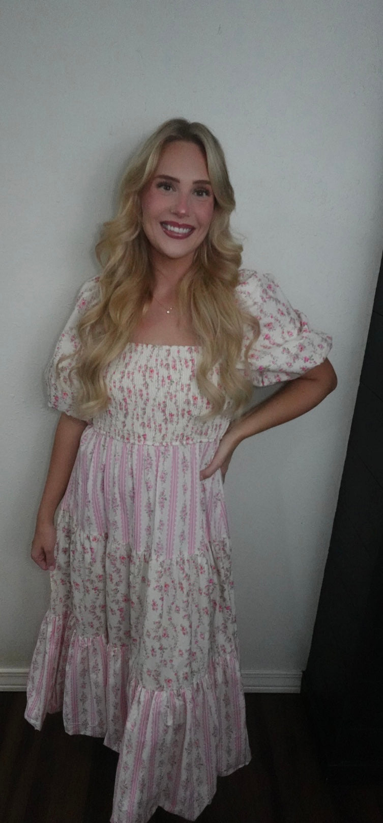 floral maxi dress with bubble sleeve and bottom