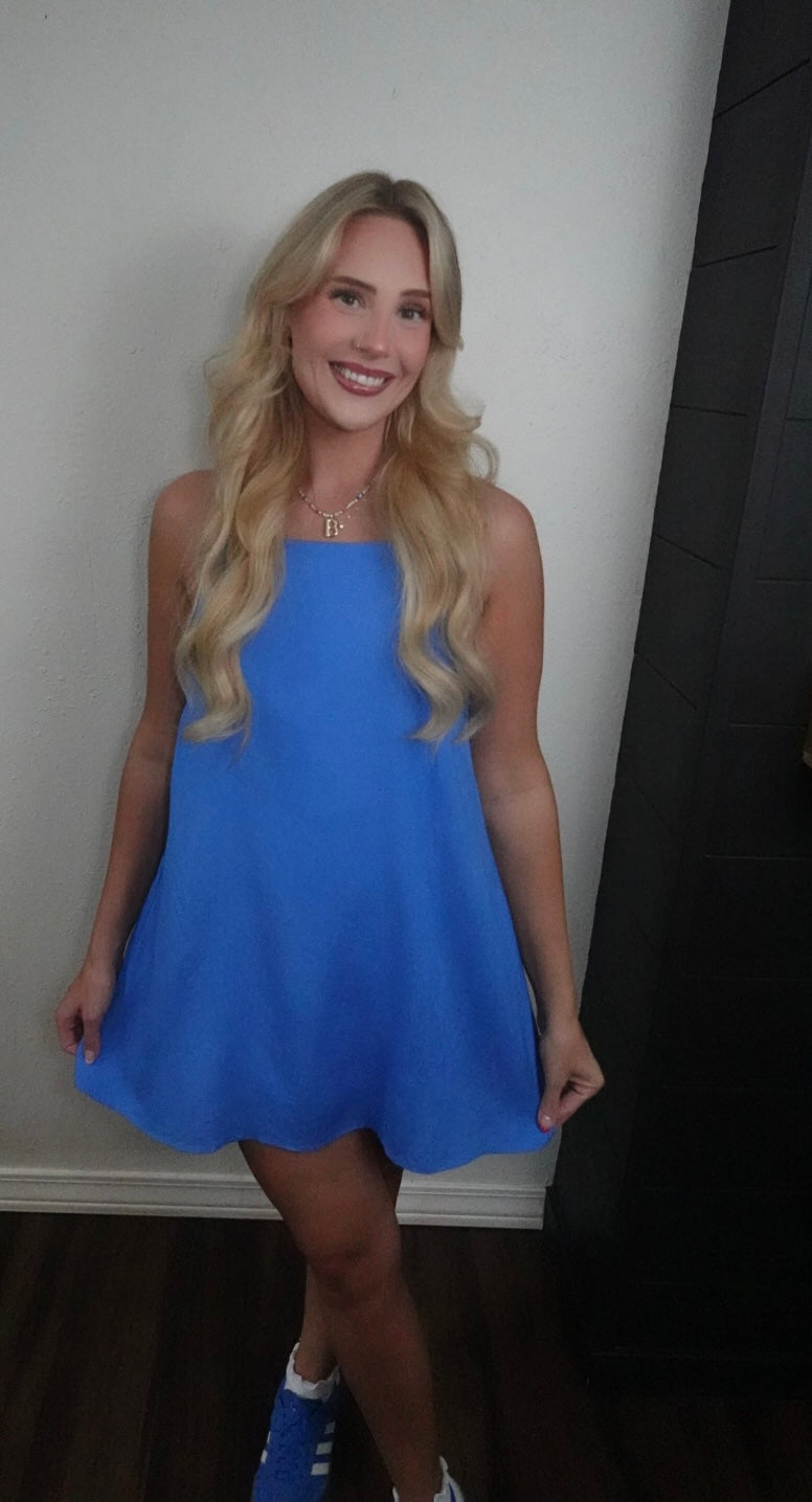 blue spaghetti strap romper