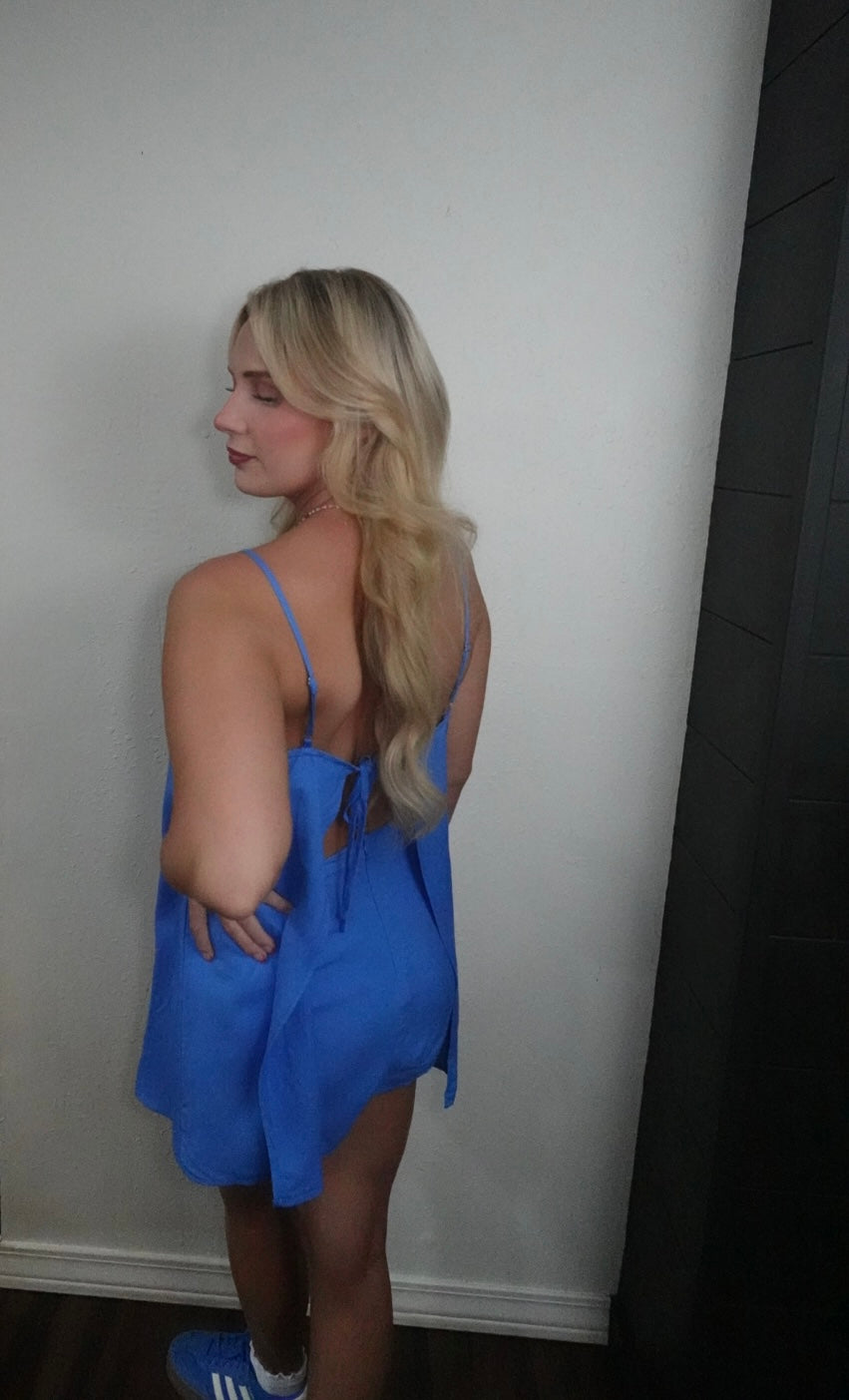 blue spaghetti strap romper