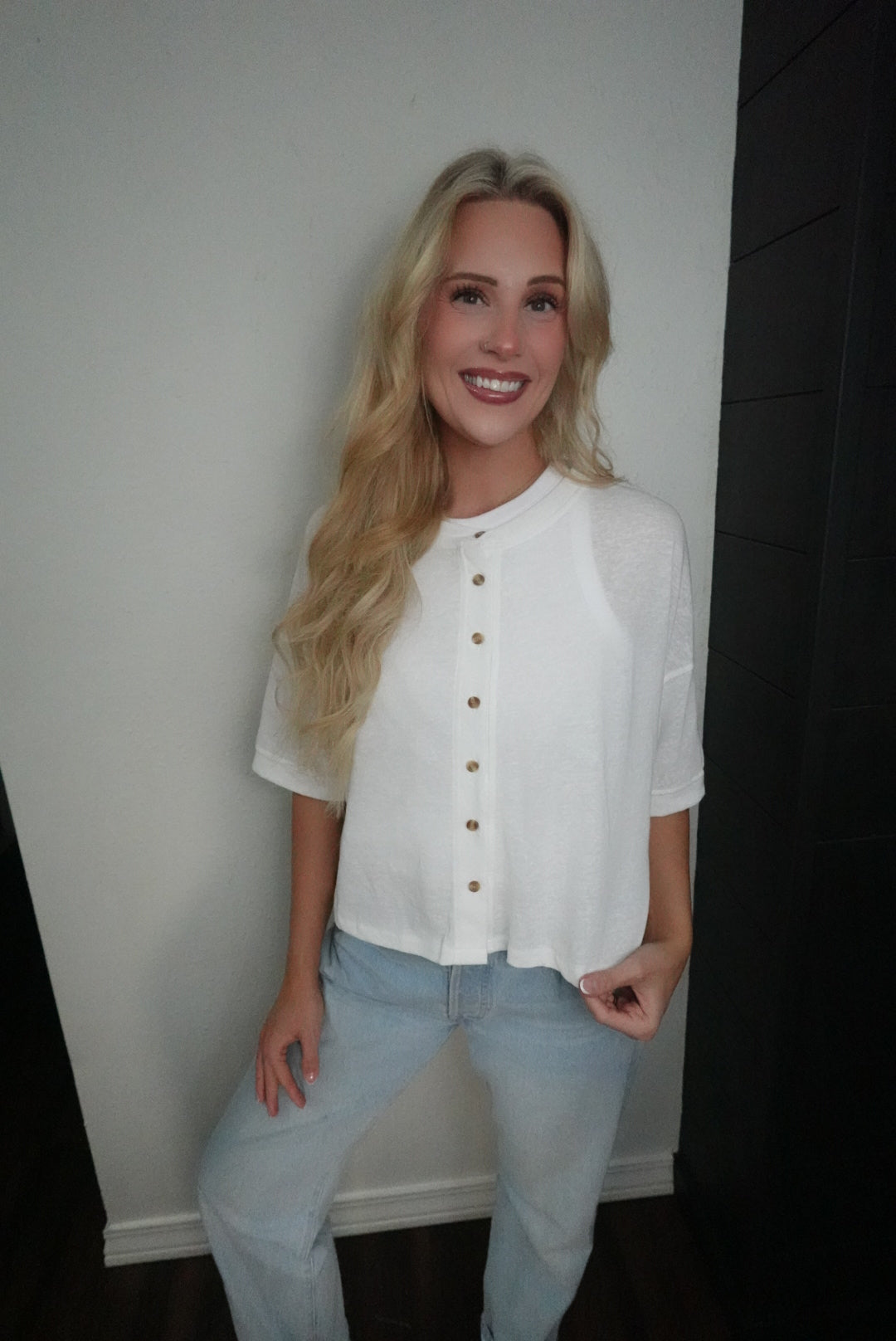 white button up top