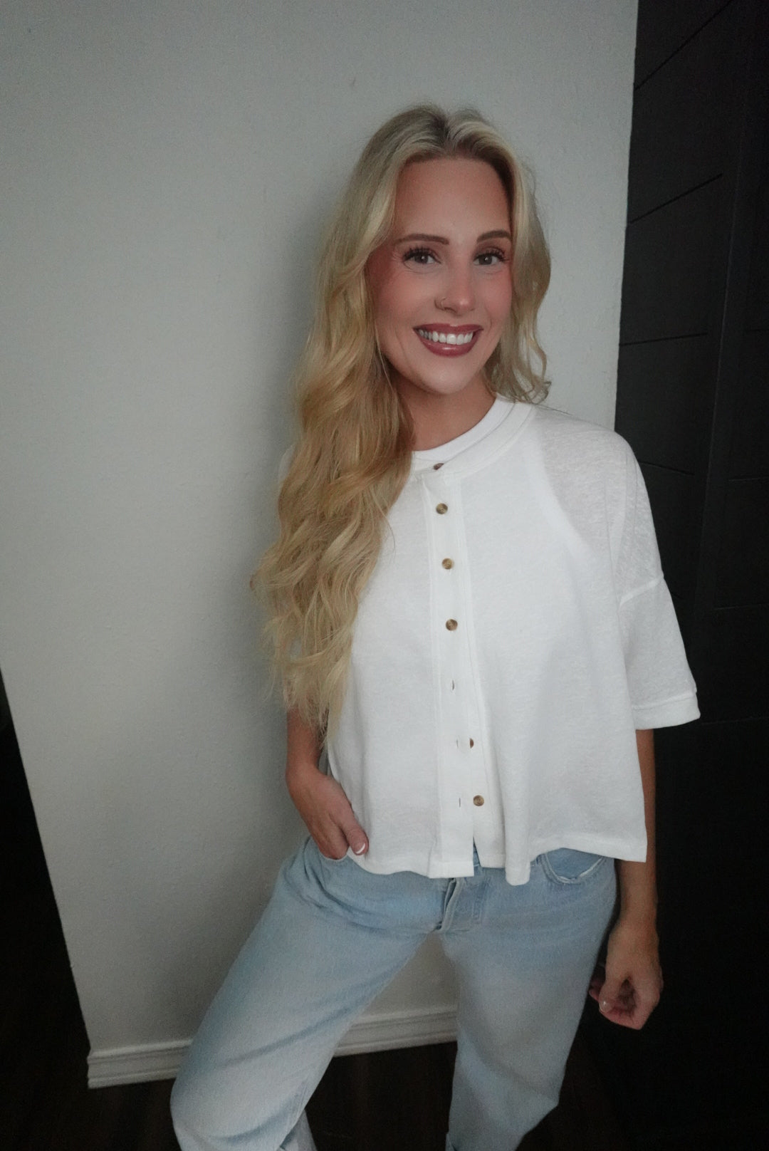 white button up top
