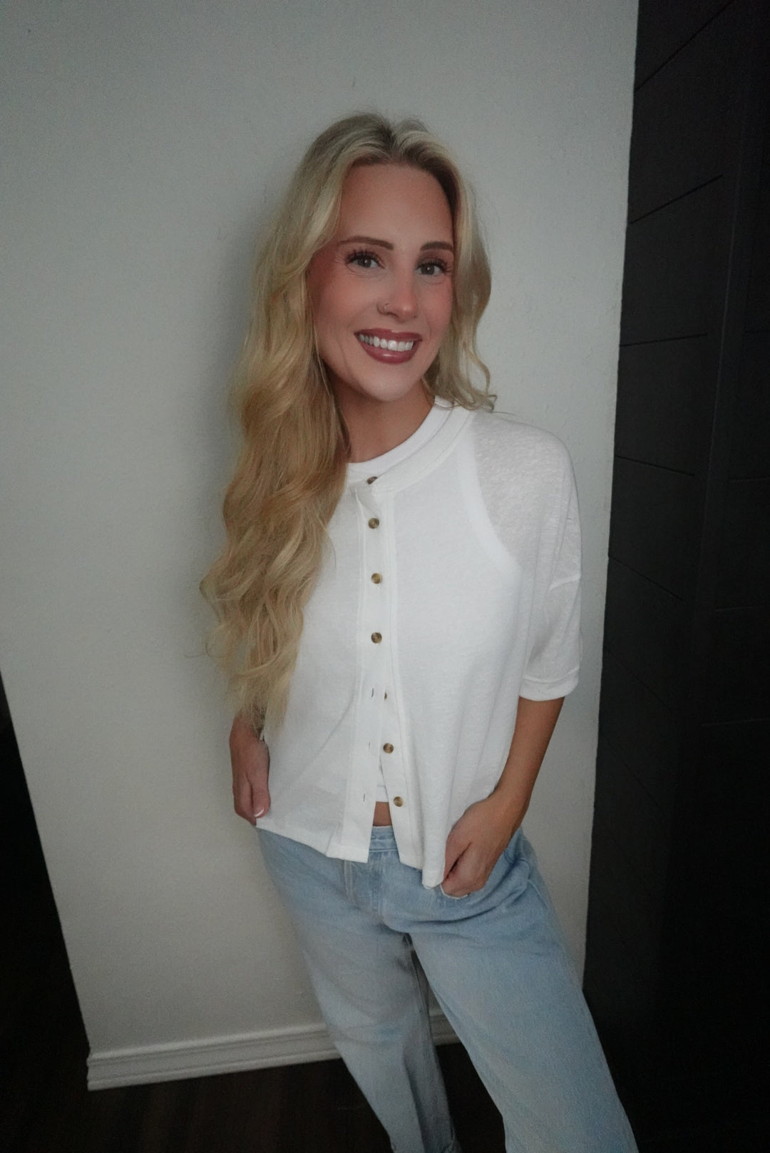 white button up top