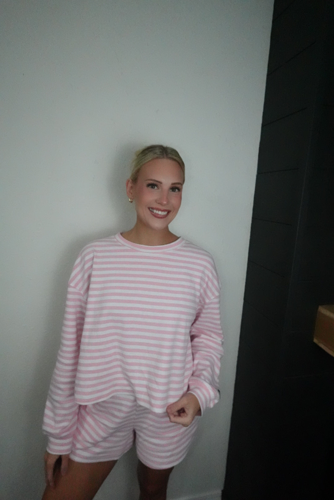 pink stripe long sleeve top