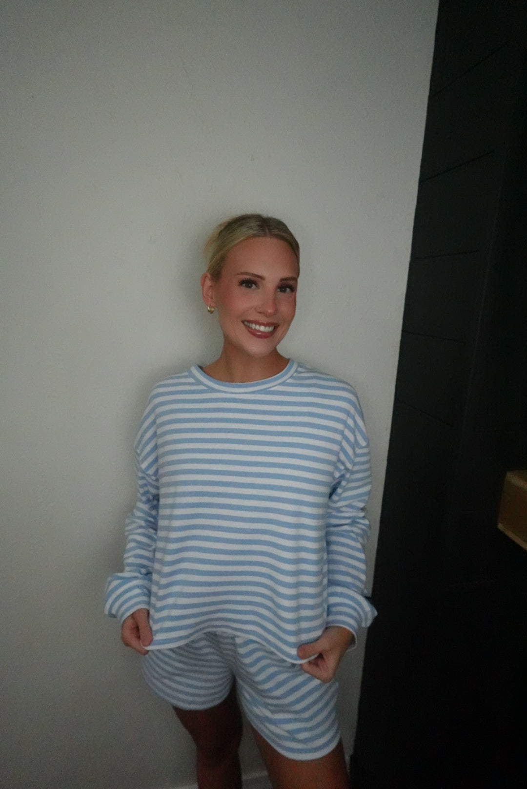 baby blue stripe long sleeve shirt