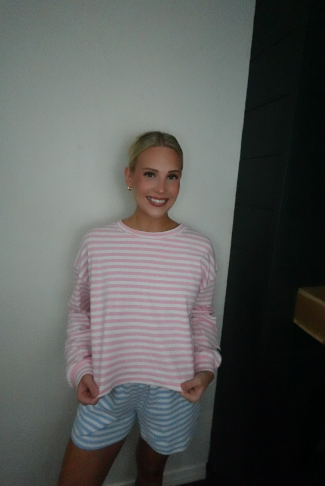 pink stripe long sleeve top