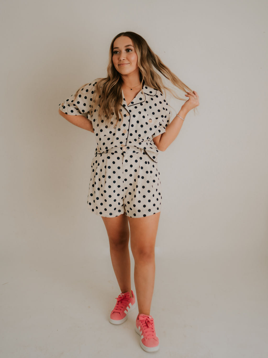 minnie polka dot crop top and short set