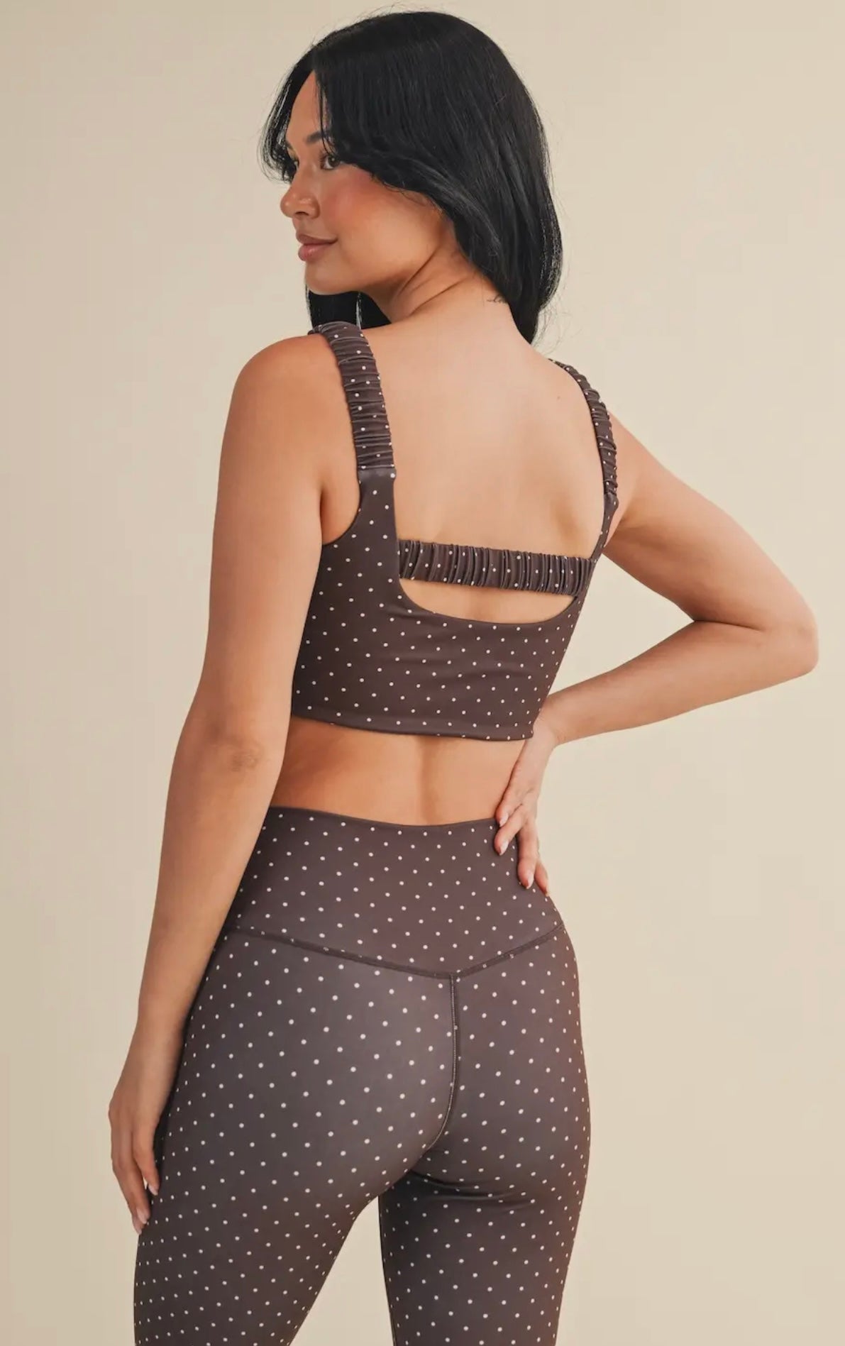 brown polka dot sports bra