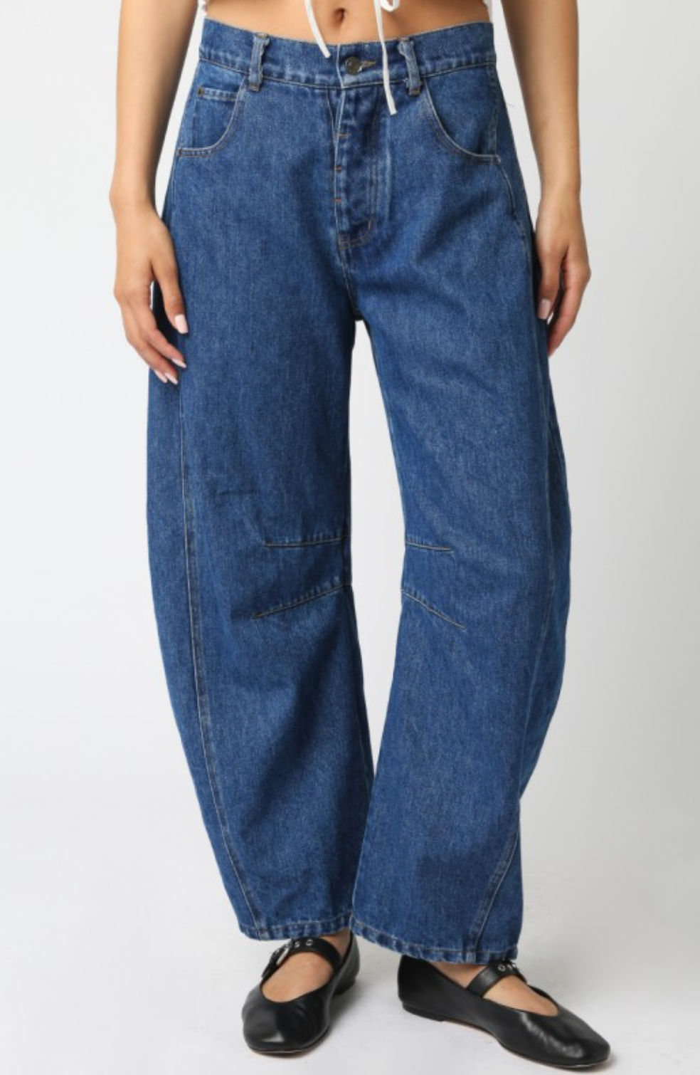 dark denim barrel jean