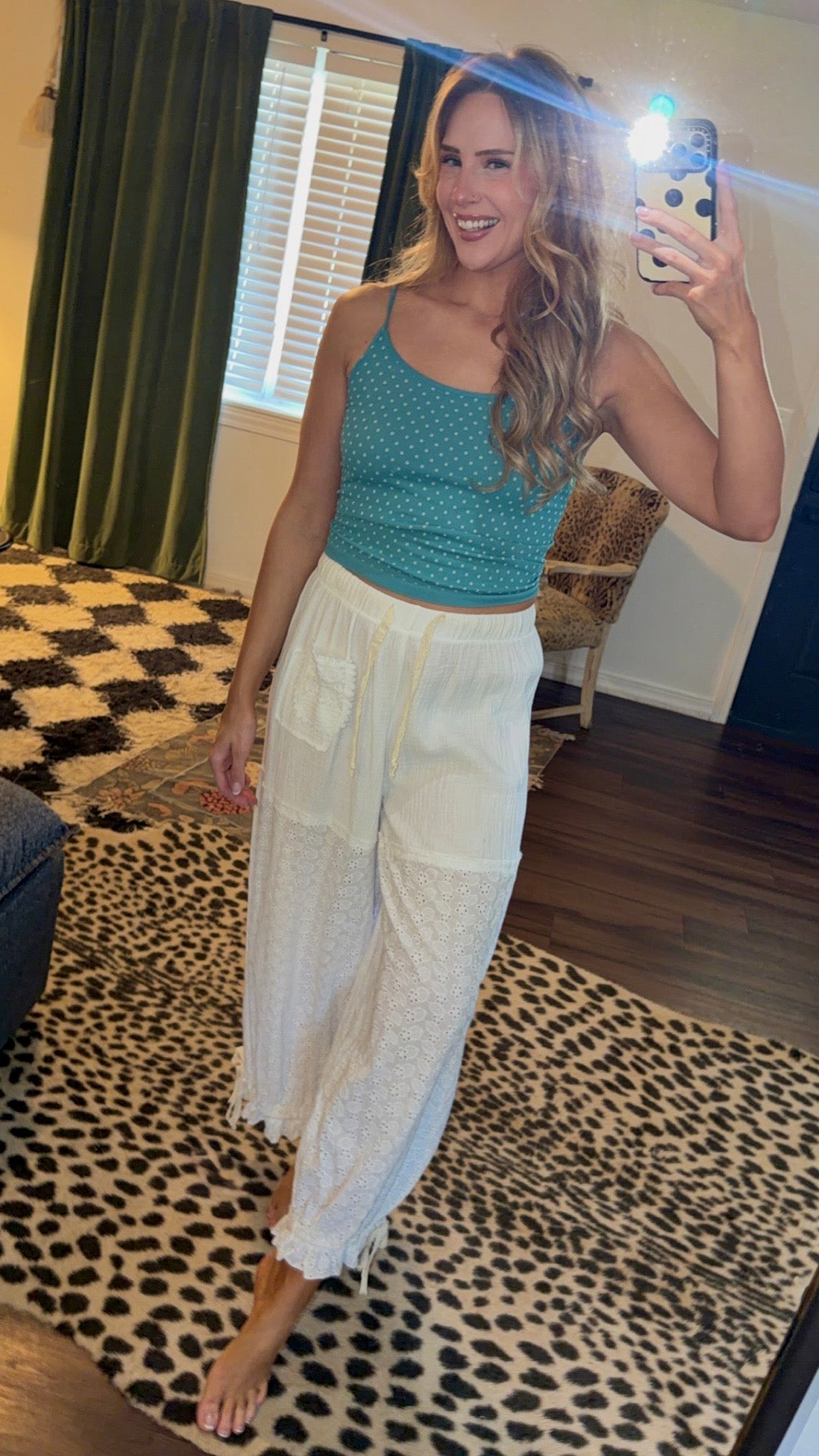 teal dottie cami tank