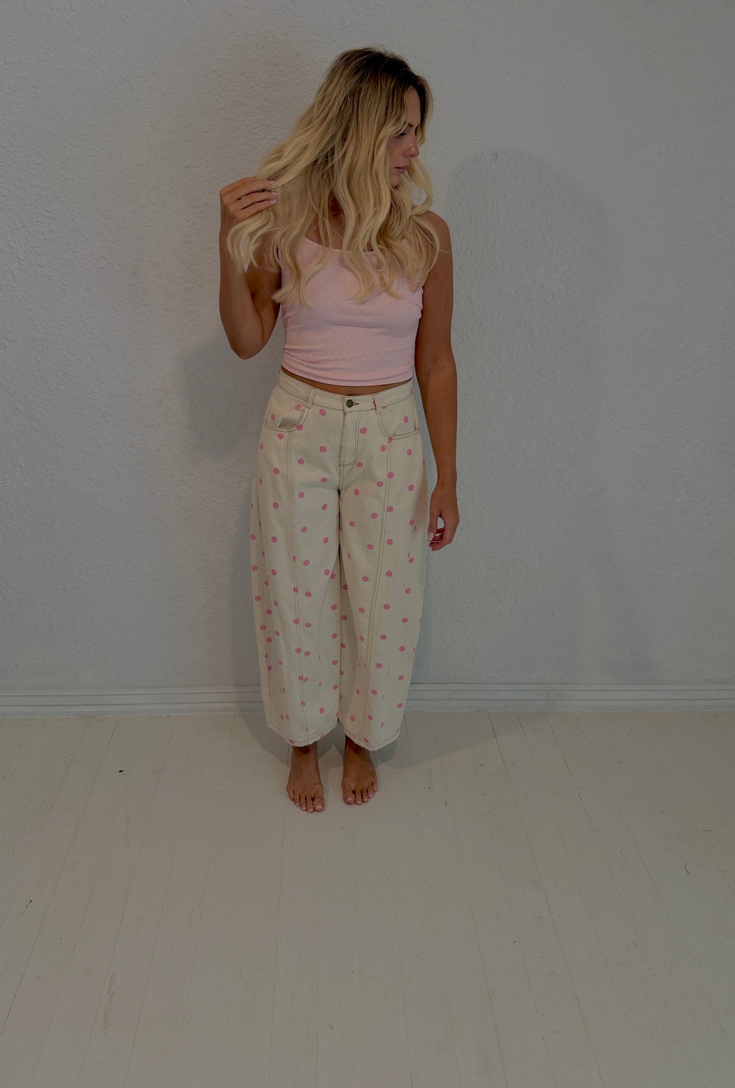 pink dottie barrel jeans
