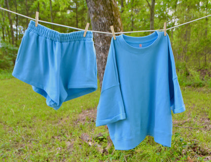 azure blue matching short set