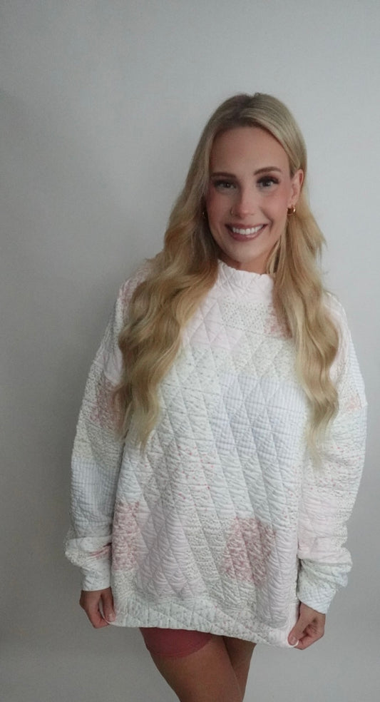 quilted pastel oversized mockneck sweatshirt