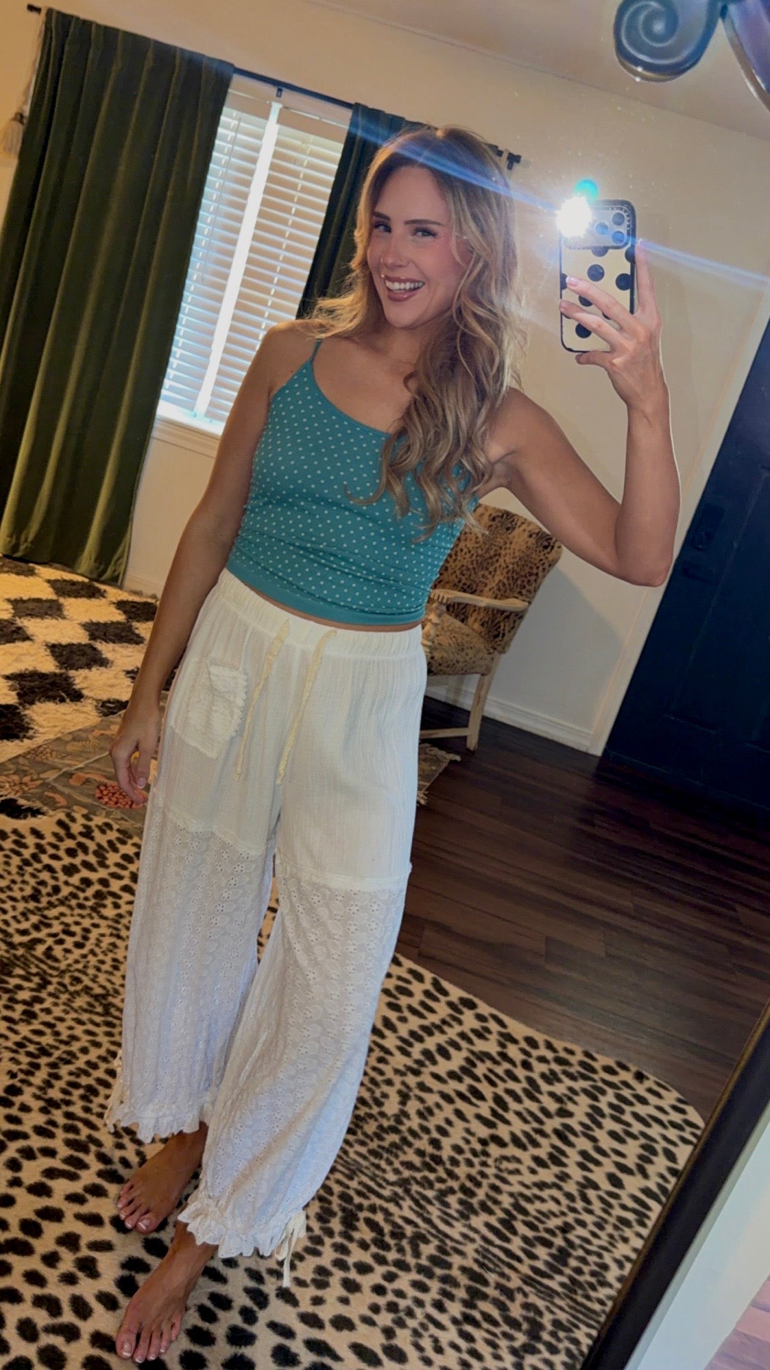 teal dottie cami tank
