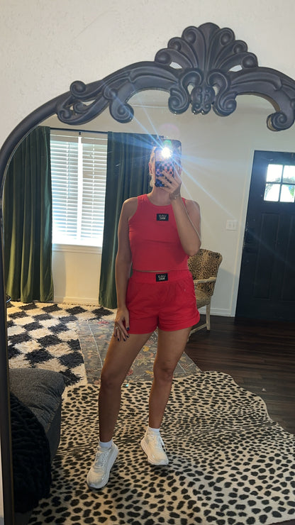 cherry red active shorts