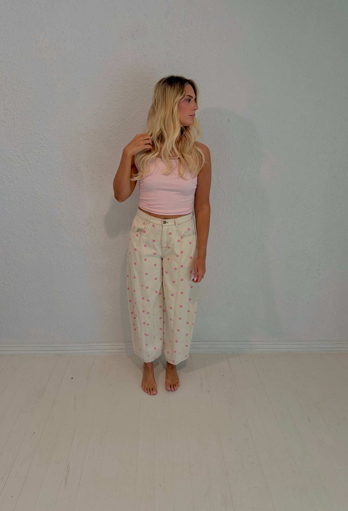pink dottie barrel jeans