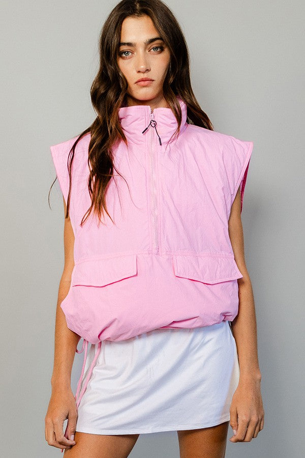 oversized drawstring silhouette puffer vest