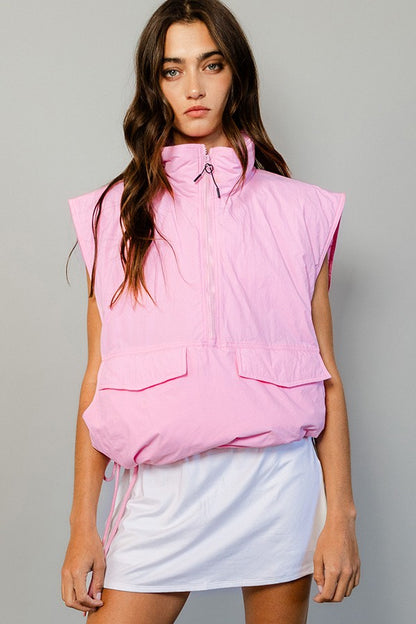 oversized drawstring silhouette puffer vest
