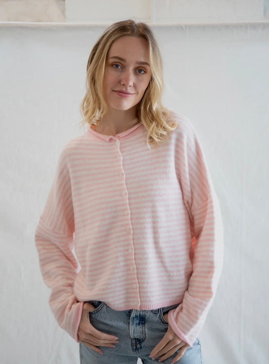 pink stripe piper cardigan