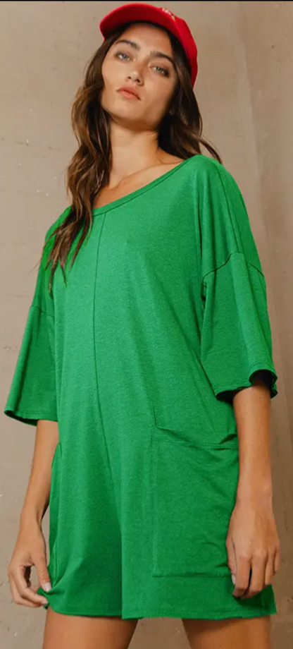 kelly green romper with v-neck back