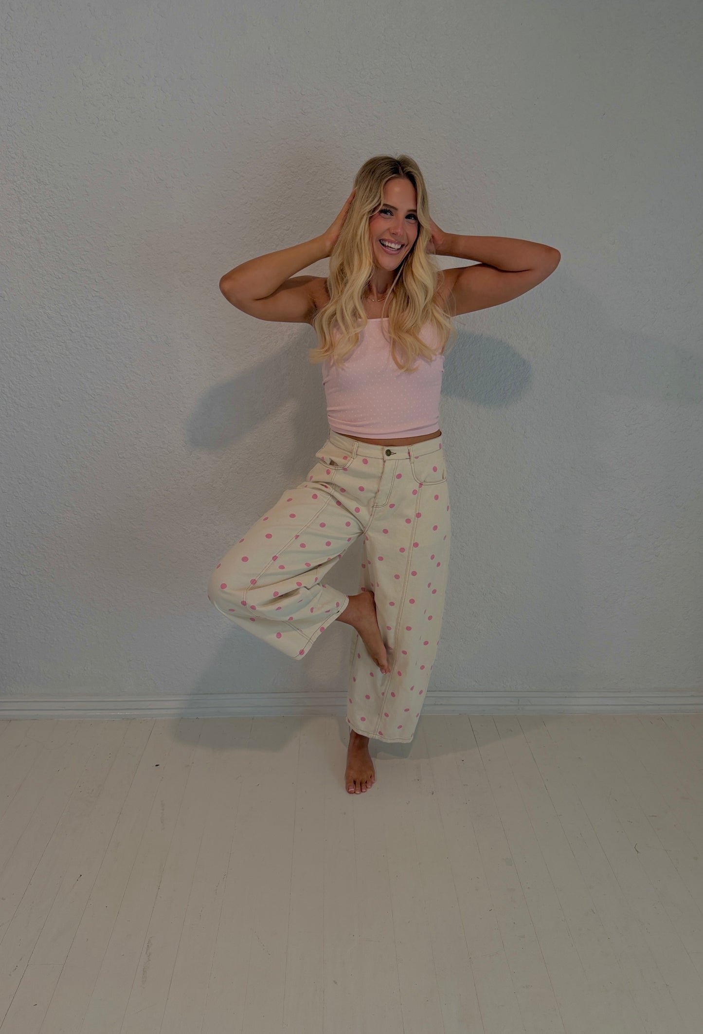 pink dottie barrel jeans