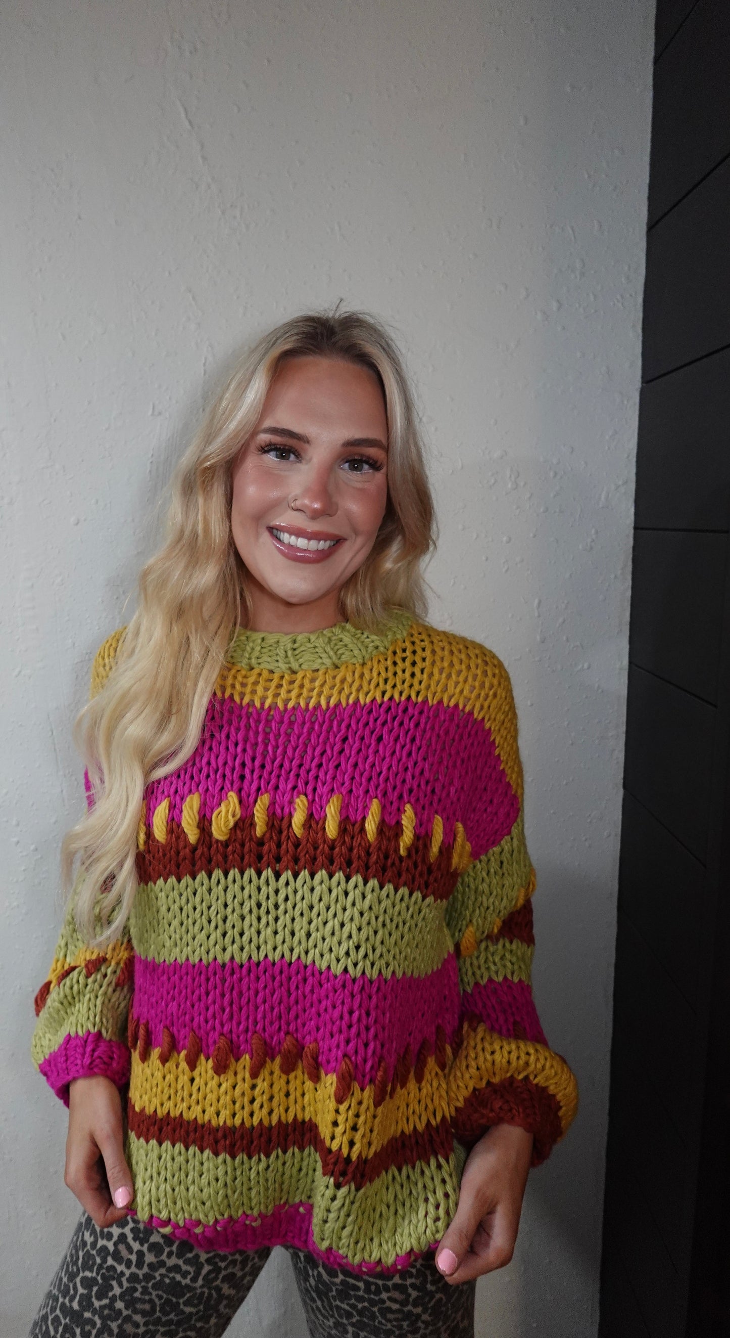 multi striped hand crochet sweater