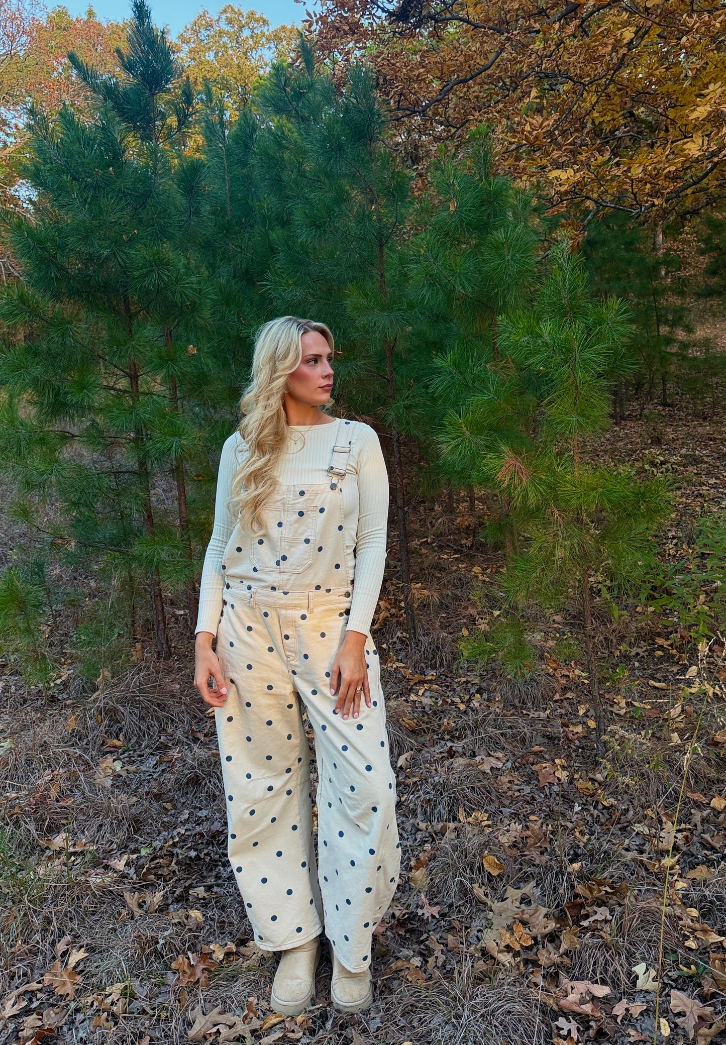 polka dot barrel overalls