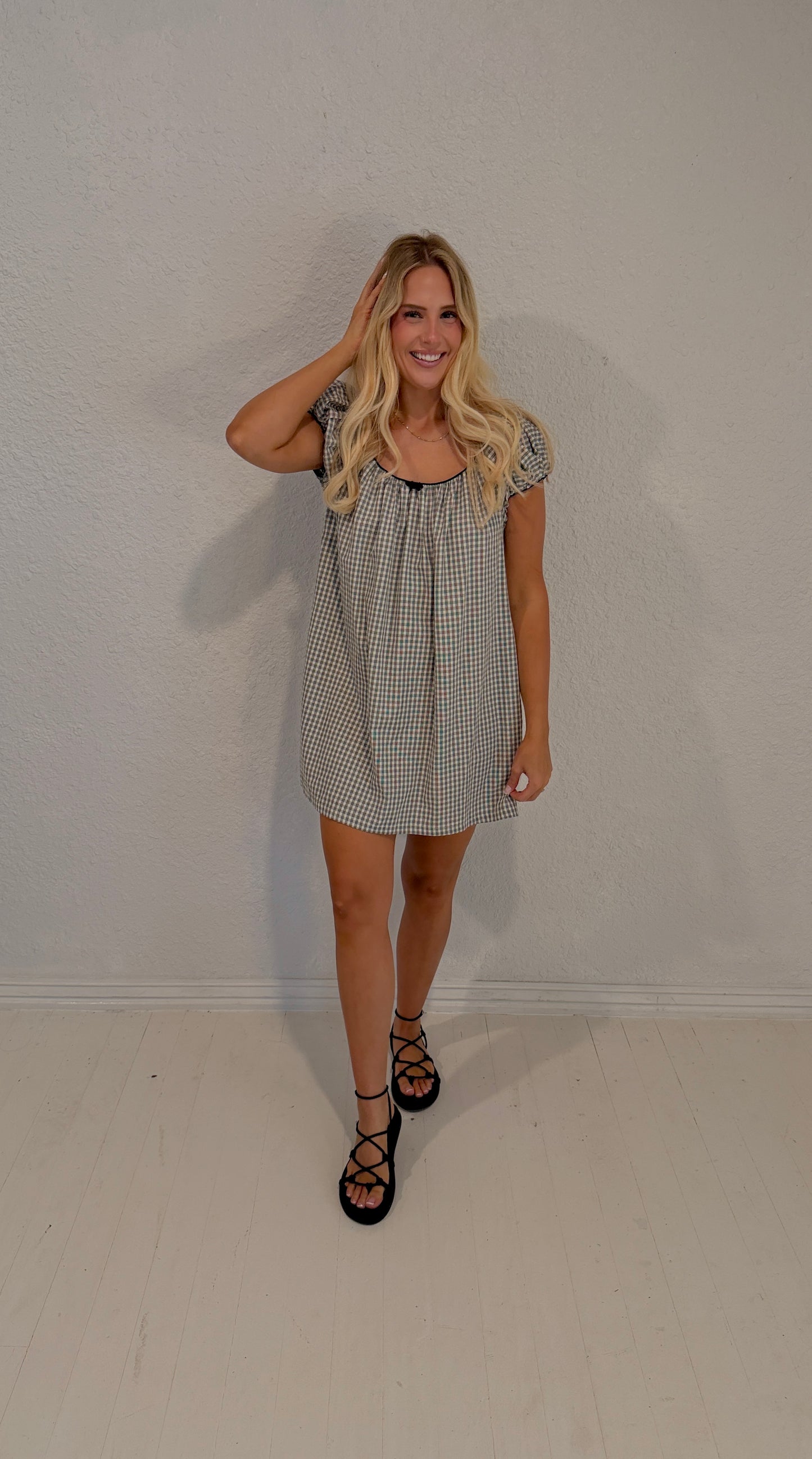annie gingham babydoll dress