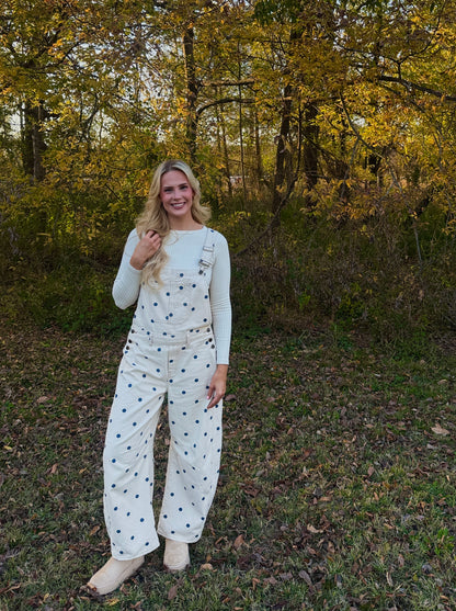 polka dot barrel overalls