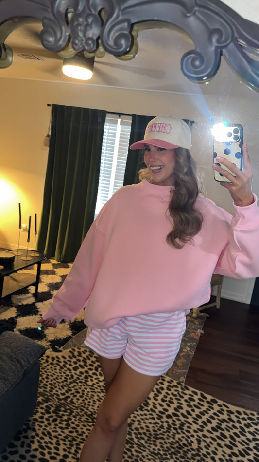 pretty in pink oversized mockneck