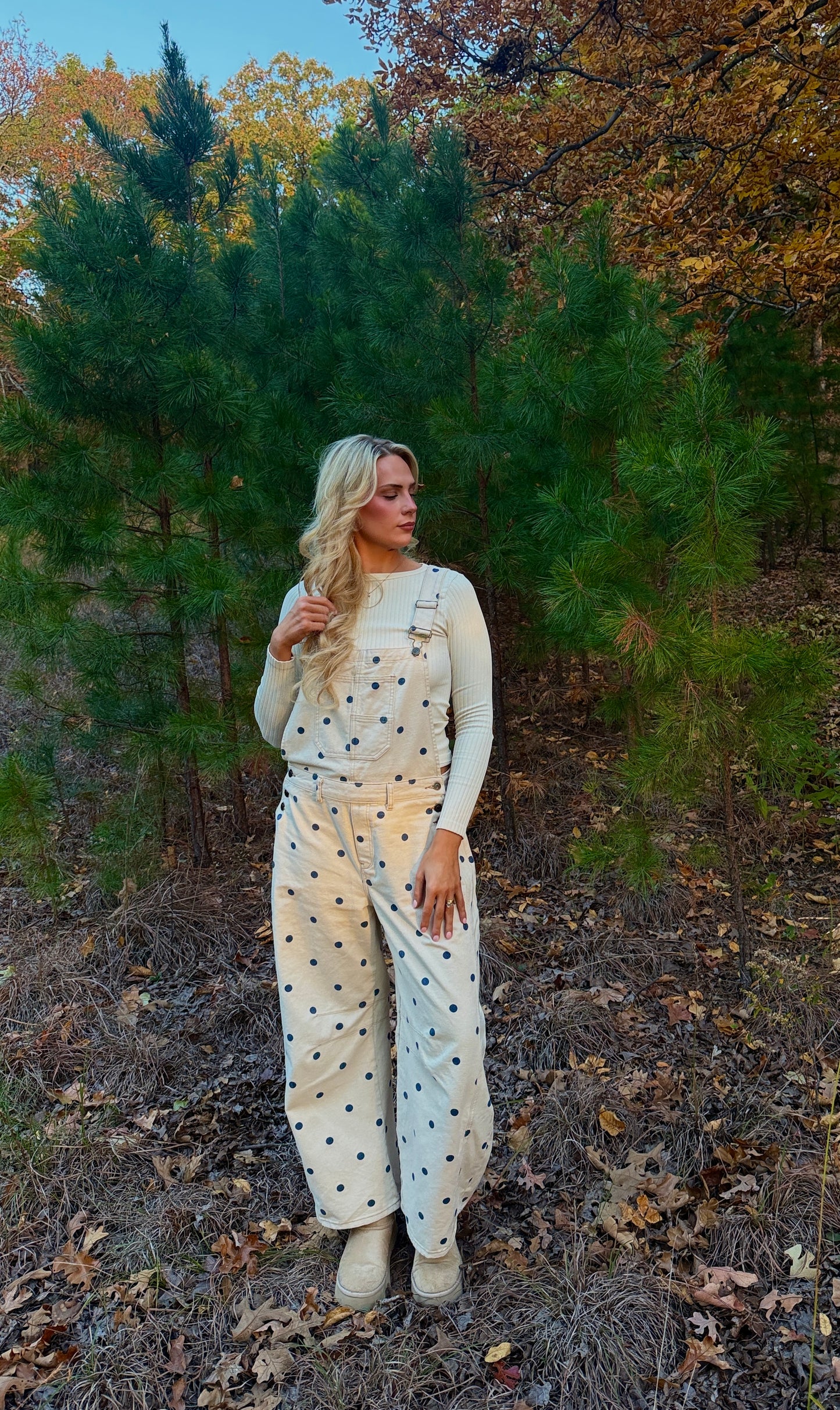 polka dot barrel overalls