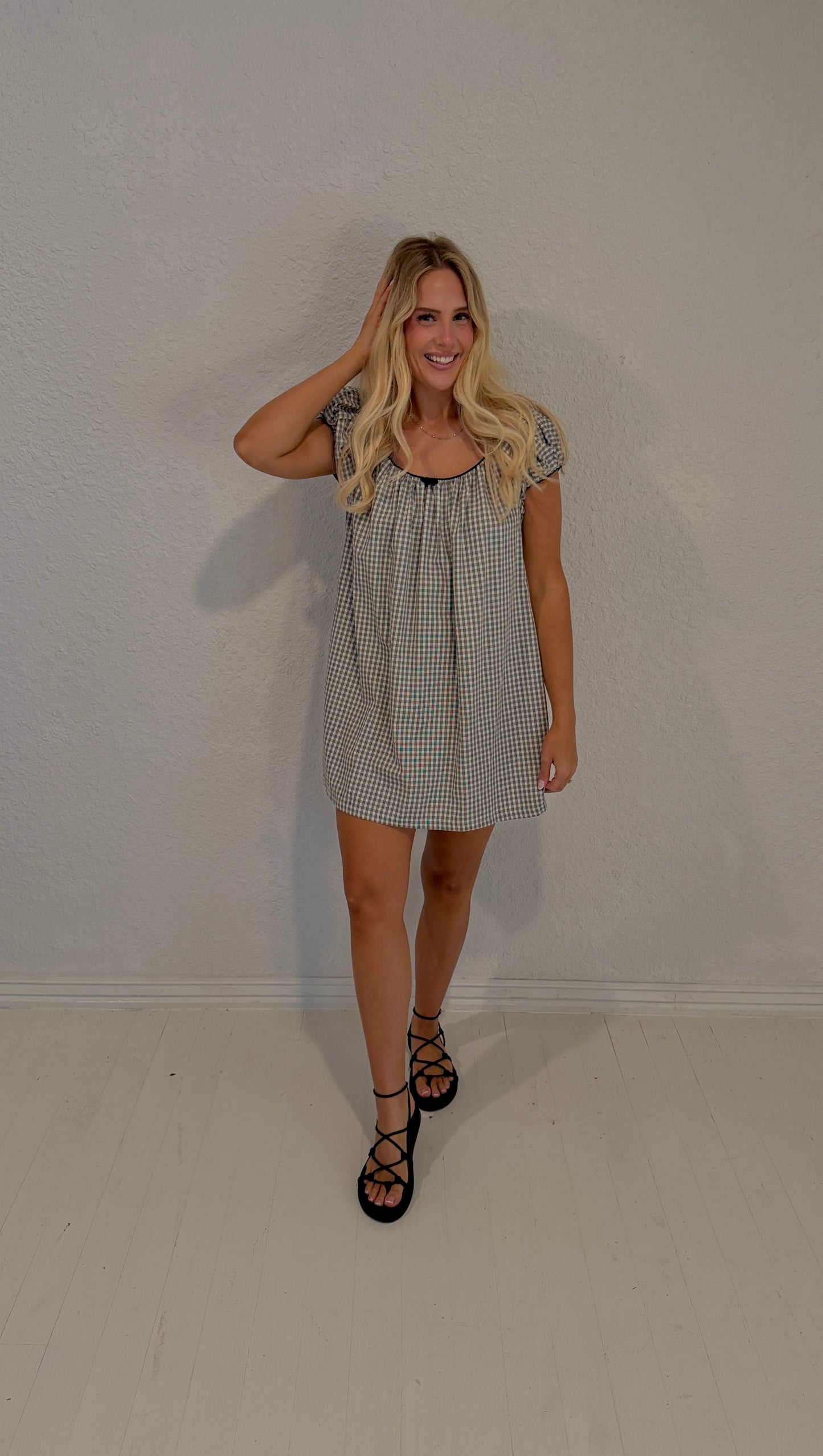 annie gingham babydoll dress