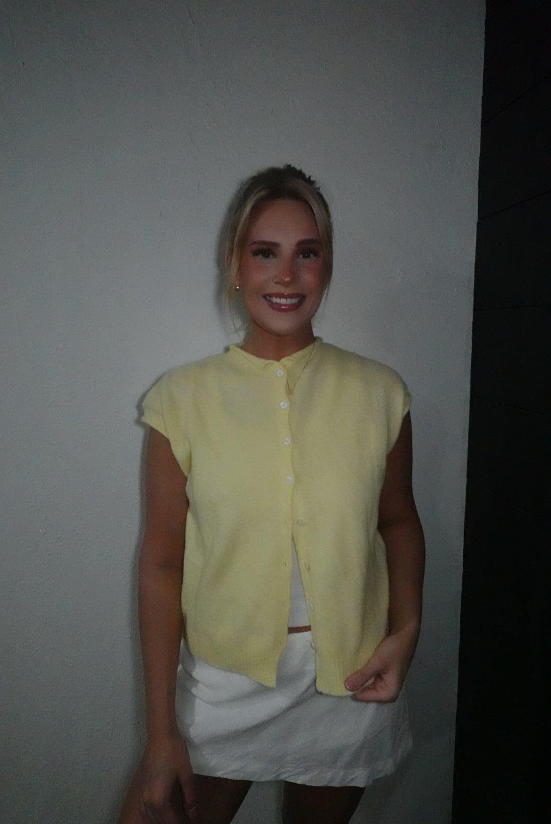butter yellow tank cardigan