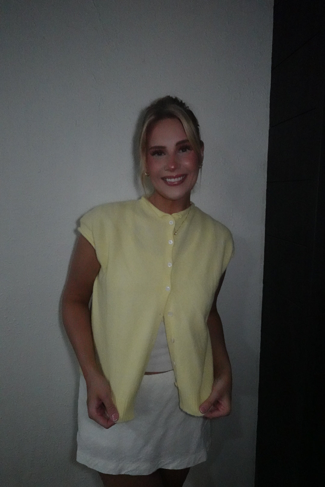 butter yellow tank cardigan