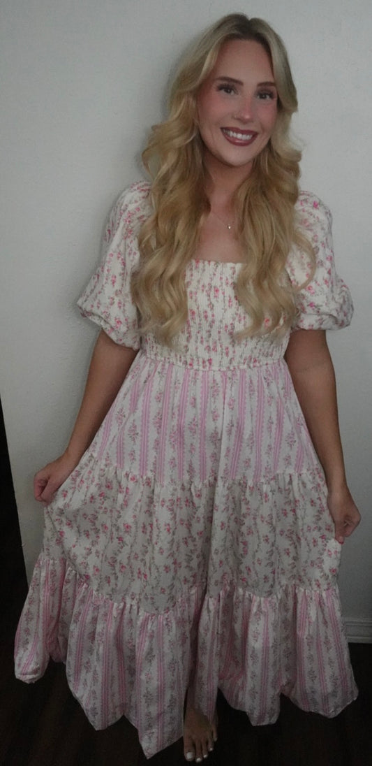 floral maxi dress with bubble sleeve and bottom