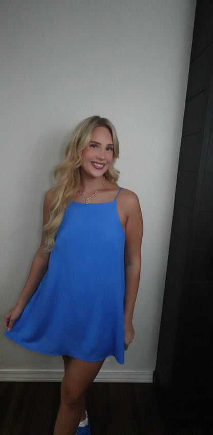 blue spaghetti strap romper