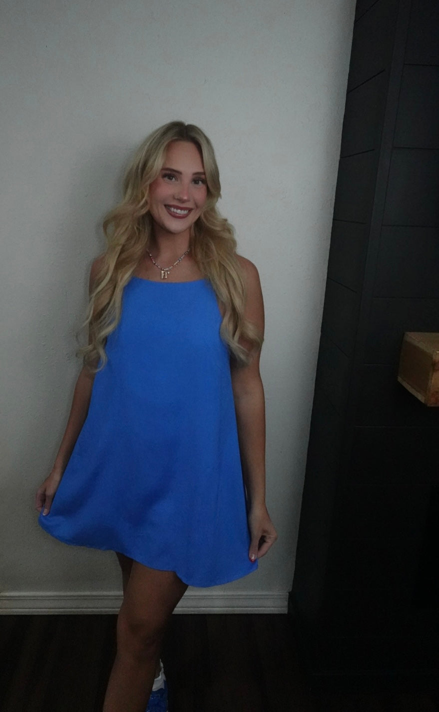 blue spaghetti strap romper