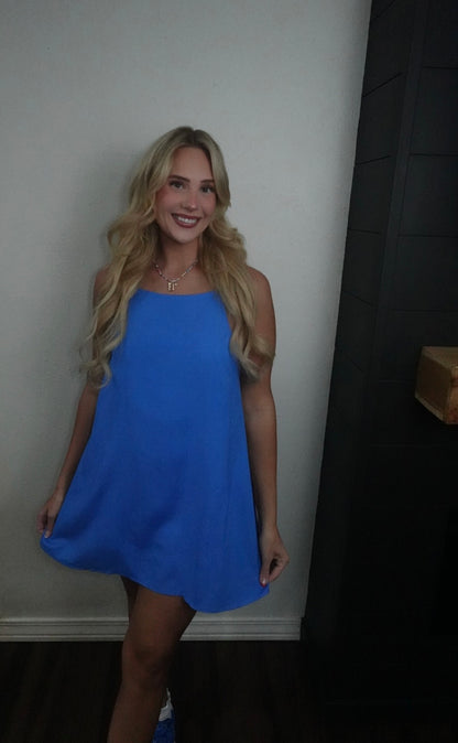 blue spaghetti strap romper