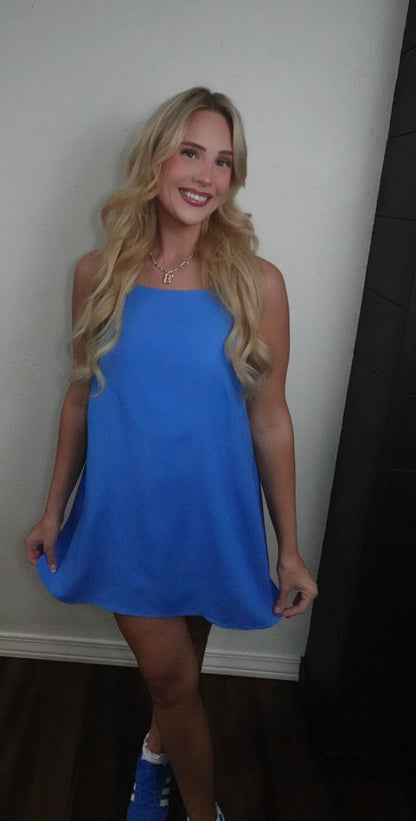 blue spaghetti strap romper