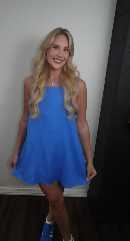 blue spaghetti strap romper