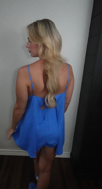blue spaghetti strap romper