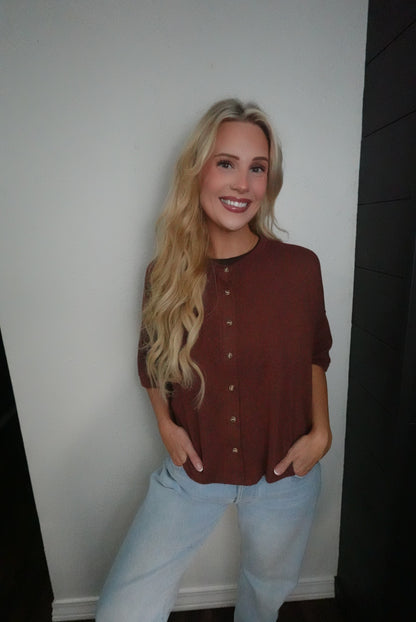 light brown button up top