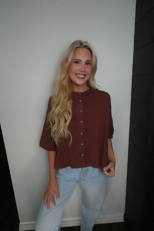 light brown button up top