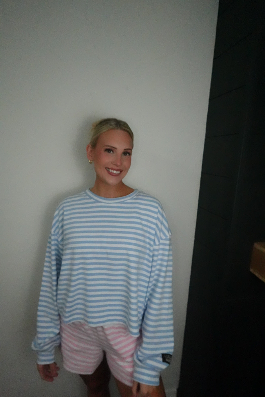 baby blue stripe long sleeve shirt