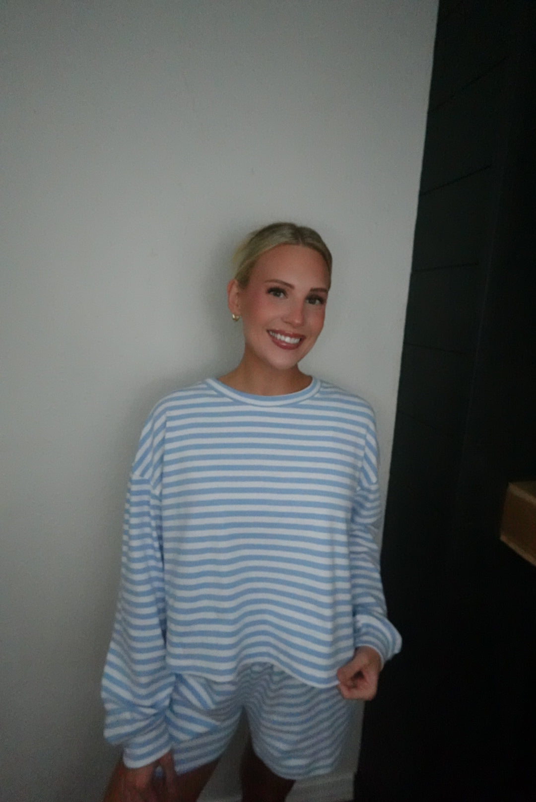 baby blue stripe long sleeve shirt