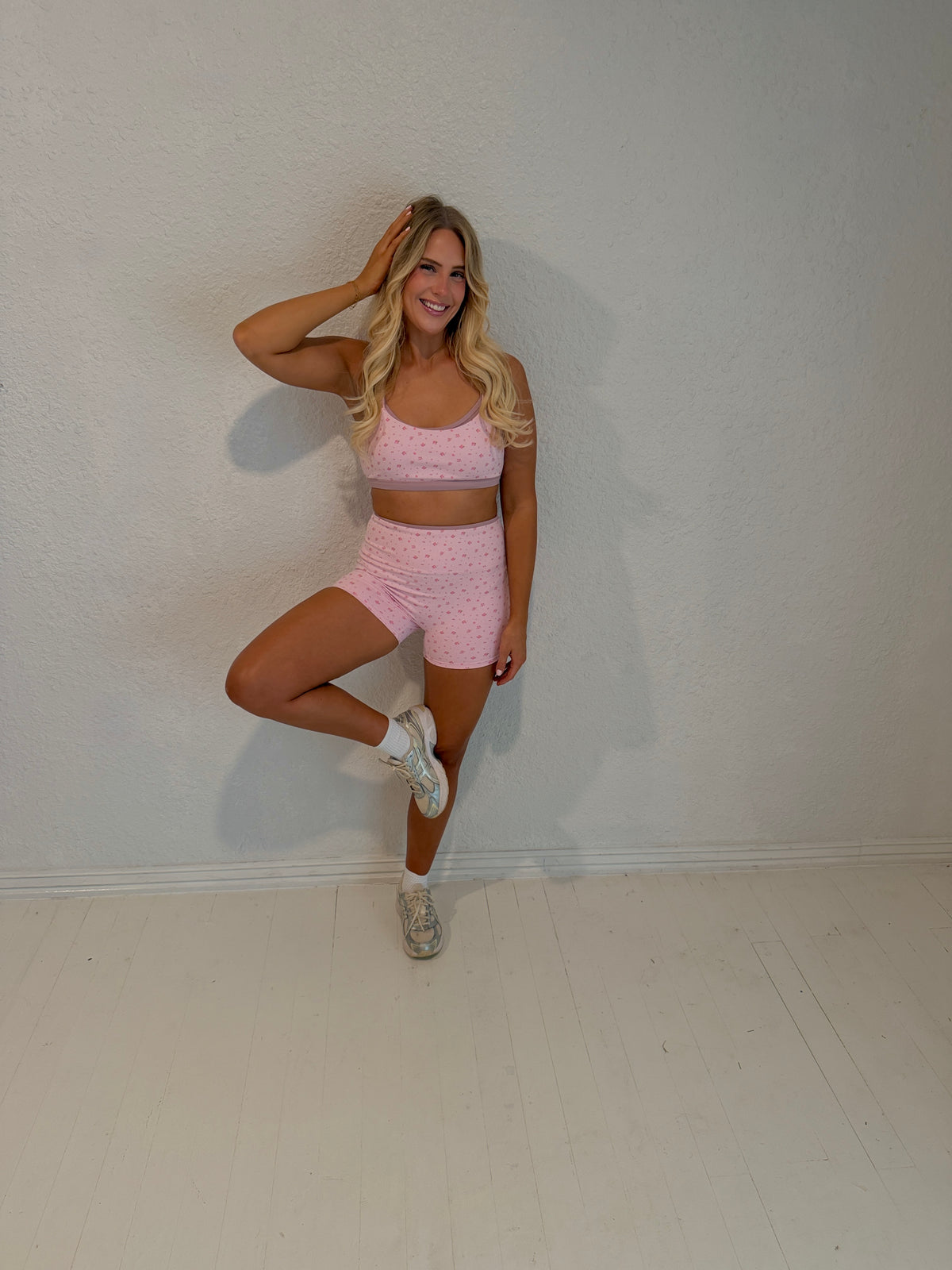 pink floral biker shorts