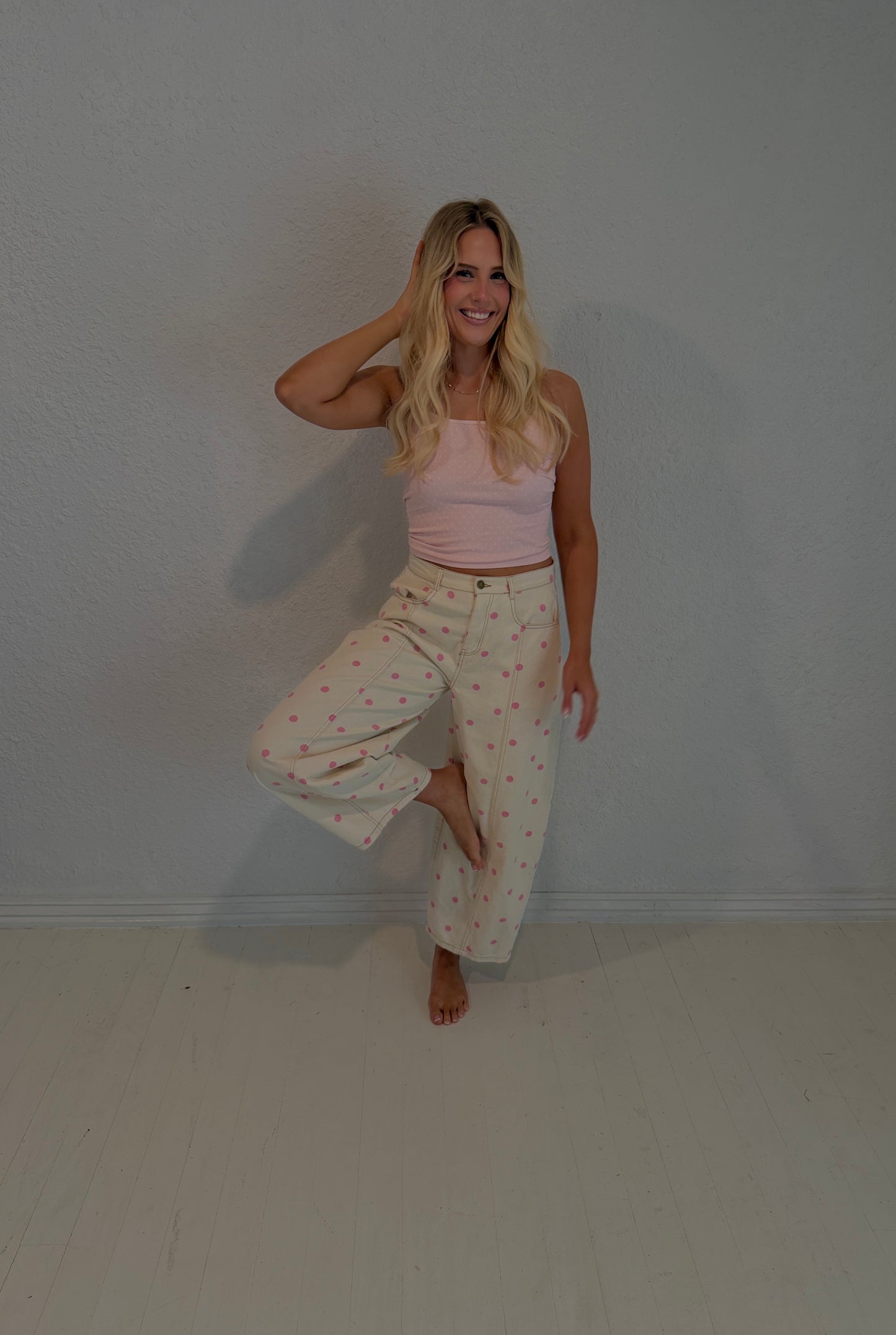 pink dottie barrel jeans